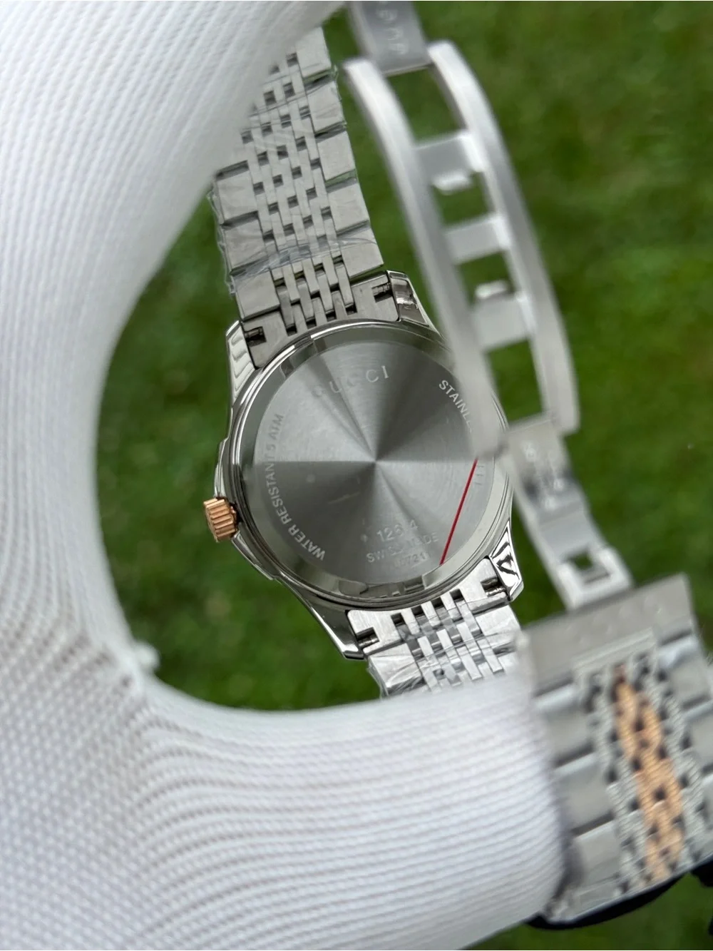 Gucci G TIME Two-Tone Silver and Rose Gold Watch with Black Dial unisex